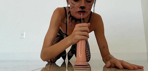  Cute Sexy Brunette loves Dildo and makes Dirty Blowjob!